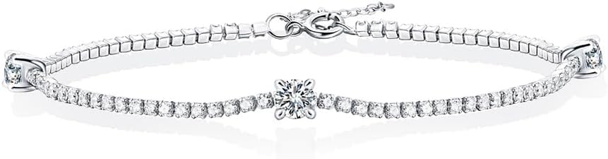 14K White Gold Over S925 Sterling Silver Intertwined Bracelet for Women with 1ct Round/Emerald Cut VS2 G-color Diamond, Simple and Sophisticated Present