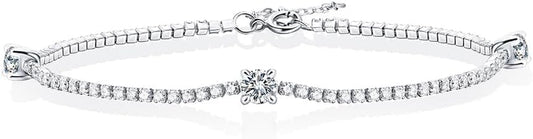 14K White Gold Over S925 Sterling Silver Intertwined Bracelet for Women with 1ct Round/Emerald Cut VS2 G-color Diamond, Simple and Sophisticated Present