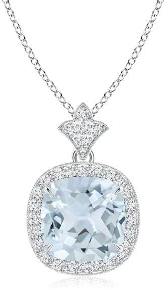 Angara Natural Aquamarine Pendant for Women | Vintage in 14K Solid Gold/Platinum With 18" Chain | March Birthday, Anniversary, Gemstone Jewelry Gift