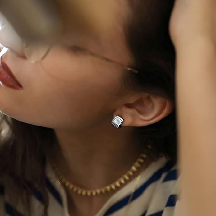 14K Gold Plated Hoop Earring Small Square Huggies Hoops For Women, Minimalist Cute Earrings for Women Girls Gift, gold silver rose gold black and CZ