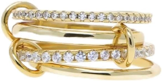 Gznzfjf 14K Gold Plated Stackable Interlocking Ring Set | Anti-Allergy Mixed Metal Multi-Ring Declaration Jewelry Women's Festival Gift, Mother's Day/Birthday/Engagement Jewelry