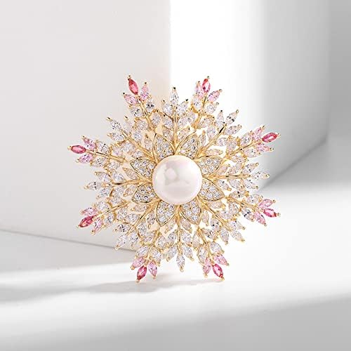 14K Gold Handmade Snowflake Brooch, Adorned with Natural Pearls and Moissanite, Sophisticated Women's Jewelry, Perfect Birthday and Special Occasion Gift