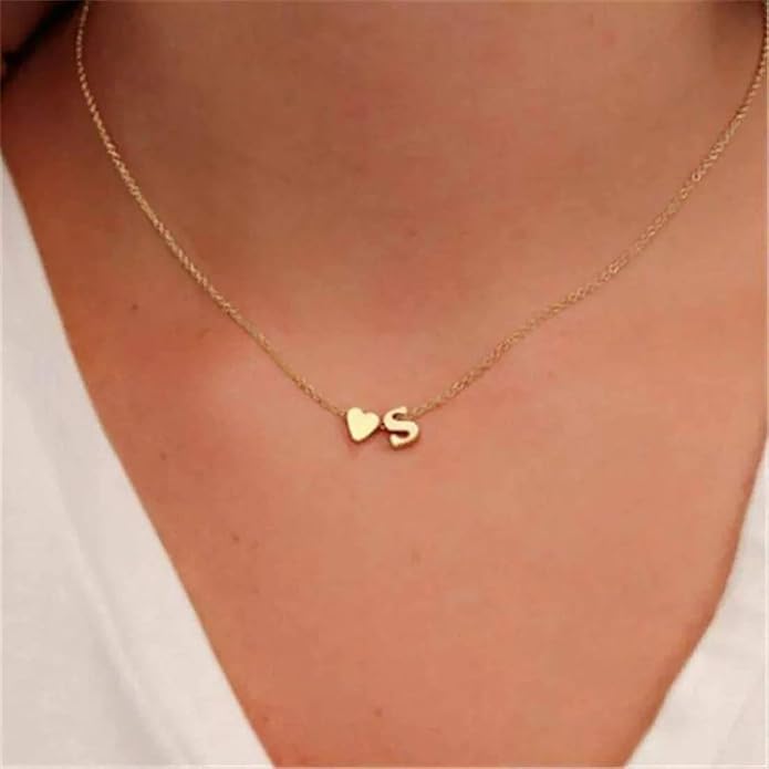 Initial Heart Necklace 18K Gold Plated Stainless Steel Tiny Heart Letter Necklace Personalized Monogram Name Necklace for Women