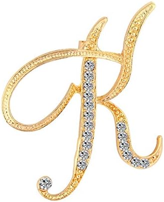 DSADKI A-Z Lette Brooch 26 Initial Pins Gold Plated Metal Brooches - Clear Crystal Rhinestone Brooch Breastpin for Women