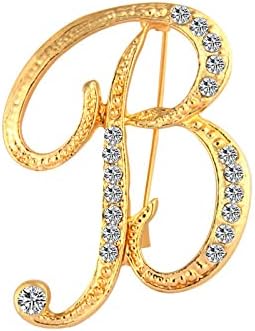 DSADKI A-Z Lette Brooch 26 Initial Pins Gold Plated Metal Brooches - Clear Crystal Rhinestone Brooch Breastpin for Women