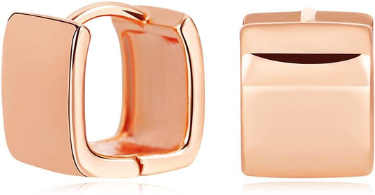14K Gold Plated Hoop Earring Small Square Huggies Hoops For Women, Minimalist Cute Earrings for Women Girls Gift, gold silver rose gold black and CZ