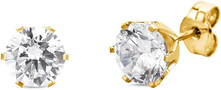 Round 14K Gold Earrings for Women in Solid 14K White Gold 585/14K Yellow Gold 585 with Ruby/Sapphire/Zirconia/Emerald Gemstones, Stud Earrings For Women,Women's Jewelry Delivered in Jewelry Box