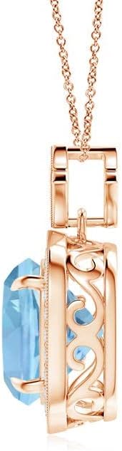 Angara Natural Aquamarine Pendant for Women | Vintage in 14K Solid Gold/Platinum With 18" Chain | March Birthday, Anniversary, Gemstone Jewelry Gift
