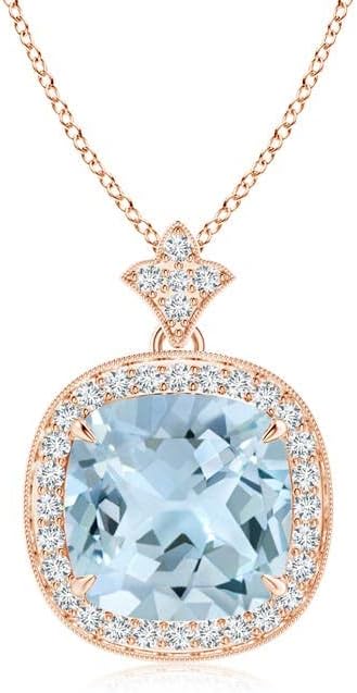 Angara Natural Aquamarine Pendant for Women | Vintage in 14K Solid Gold/Platinum With 18" Chain | March Birthday, Anniversary, Gemstone Jewelry Gift