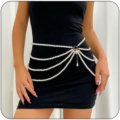 Multilayer Imitation Pearl Waist Chain for Women Trendy Waistband White Pearl Body Chain Long Tassel Pendant Waist Chain Wedding Bridal Dress Belt Fashion Trend Metal Chain Body Chain Jewelry