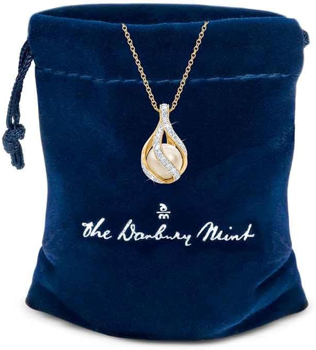 Love's Embrace Women's Pearl & Diamond Necklace | Pearl Pendant Jewelry | Woman's Necklaces | Genuine Diamonds | Gifts for Her #1638-0016