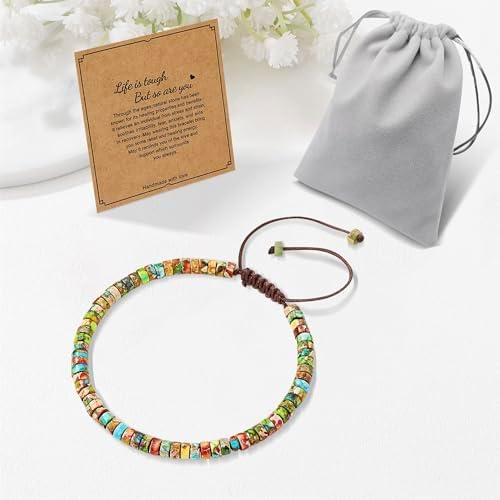 QuillVox Healing Bracelets for Women : Inspirational Natural Stone Bracelets - Get Well Soon Present - Spiritual Present Thoughtful Gift for Friends Sister, Life is Tough But So are You Bracelet