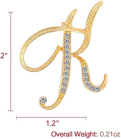 DSADKI A-Z Lette Brooch 26 Initial Pins Gold Plated Metal Brooches - Clear Crystal Rhinestone Brooch Breastpin for Women