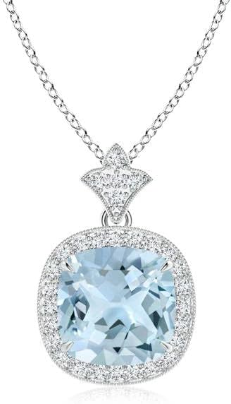 Angara Natural Aquamarine Pendant for Women | Vintage in 14K Solid Gold/Platinum With 18" Chain | March Birthday, Anniversary, Gemstone Jewelry Gift