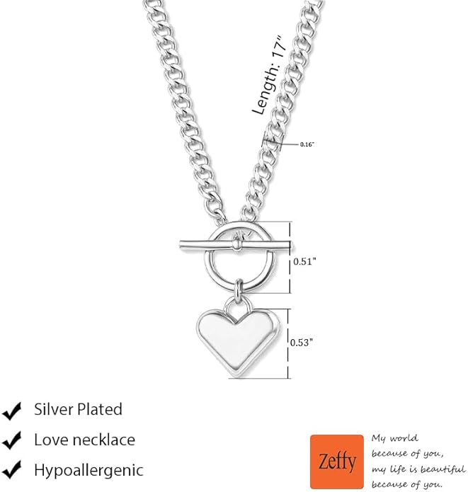 Zeffy Cute Heart Necklace 18k Gold/Silver Plated Tiny Heart Pendant Choker Necklaces Gold Love Heart Chain Necklace for Women Dainty Gold Jewelry Valentines Day Gifts for Women Girls Teen Girls