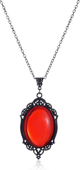 MIFYNN Gothic Stardust Crystal Cameo Necklace Red Purple Crystal Pendant Necklace Vintage Satan Demon Halloween Jewelry for Women