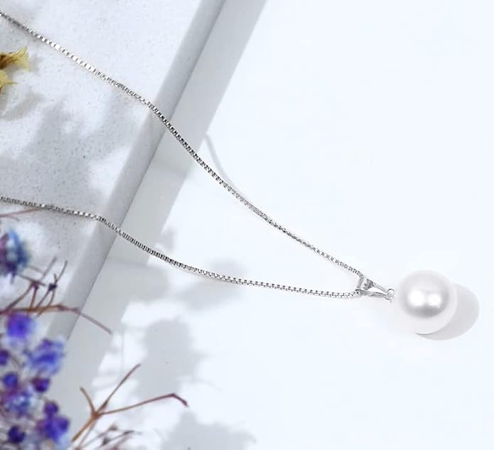 18k Gold Pearl Pendant with 14k Gold Box Chain Necklaces for Women, Jewelry Gifts for Mother/Wife, Christmas Present for Her, 18 Inch (9 mm Freshwater Cultured Pearl)