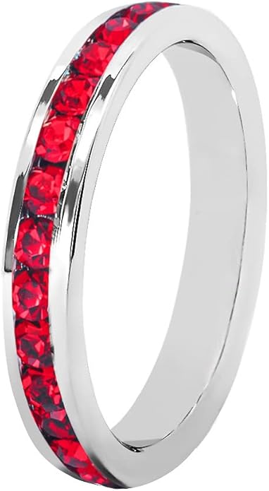 Muses Art Design Birthstone Eternity Band Ring (Channel Set/Full Round), Stackable Fashion Ring with Crystal Birthstone