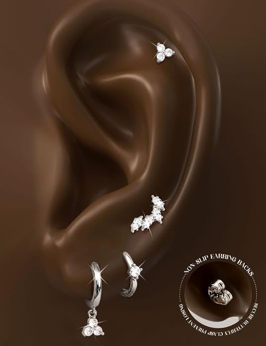 Florideco 925 Sterling Silver Earrings for Women Trendy Hypoallergenic Small Gold Hoop Earrings 14K Gold Plated Stud Earring Sets for Multiple Piercing CZ Ear Cuff Cartilage Earring Stacks