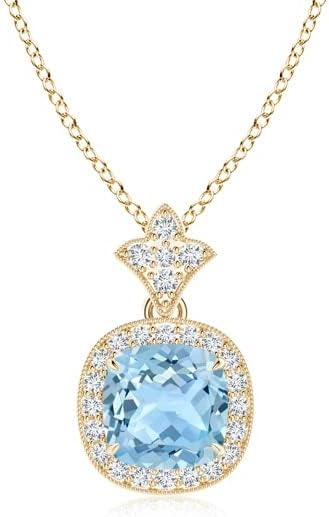 Angara Natural Aquamarine Pendant for Women | Vintage in 14K Solid Gold/Platinum With 18" Chain | March Birthday, Anniversary, Gemstone Jewelry Gift