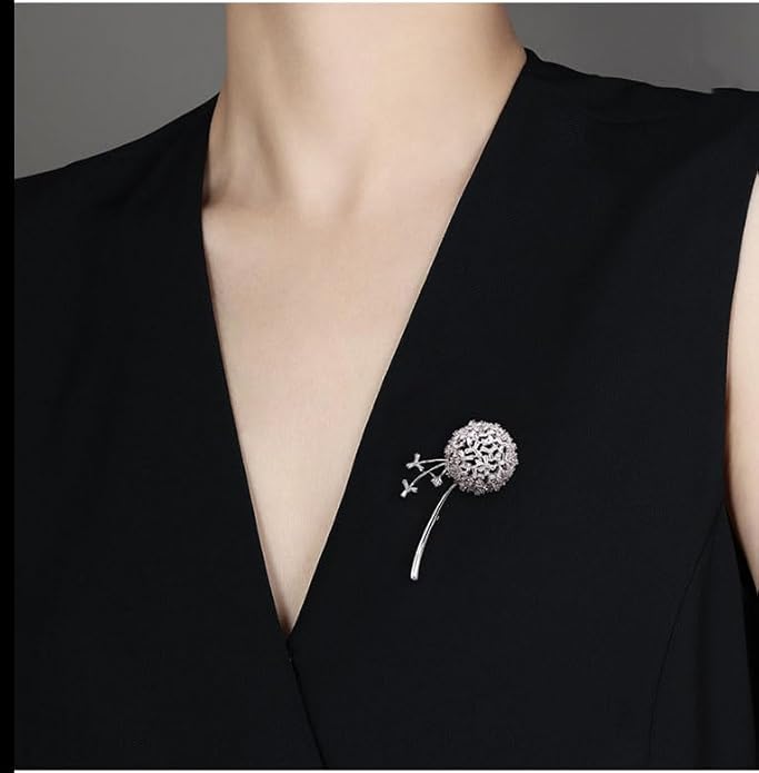 Flower Design Dandelion Brooch in 14K Gold, Moissanite and Crystal Embellished Floral Brooch, Fashion Accessories for Women