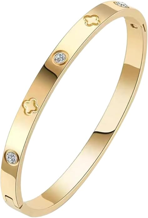 Gold Tone Bangle Bracelet for Women, Elegant Minimalist Hinged Bracelet, Refined Luxury Jewelry Gift for Her