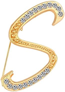 DSADKI A-Z Lette Brooch 26 Initial Pins Gold Plated Metal Brooches - Clear Crystal Rhinestone Brooch Breastpin for Women