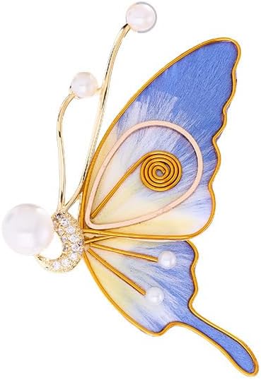 14K Gold Luxury Butterfly Brooch Sparkling Moissanite Accents & Enamel Painted Details, Retro Chic for Cheongsam, Coats & Formal Attire