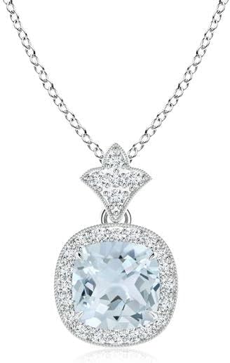 Angara Natural Aquamarine Pendant for Women | Vintage in 14K Solid Gold/Platinum With 18" Chain | March Birthday, Anniversary, Gemstone Jewelry Gift