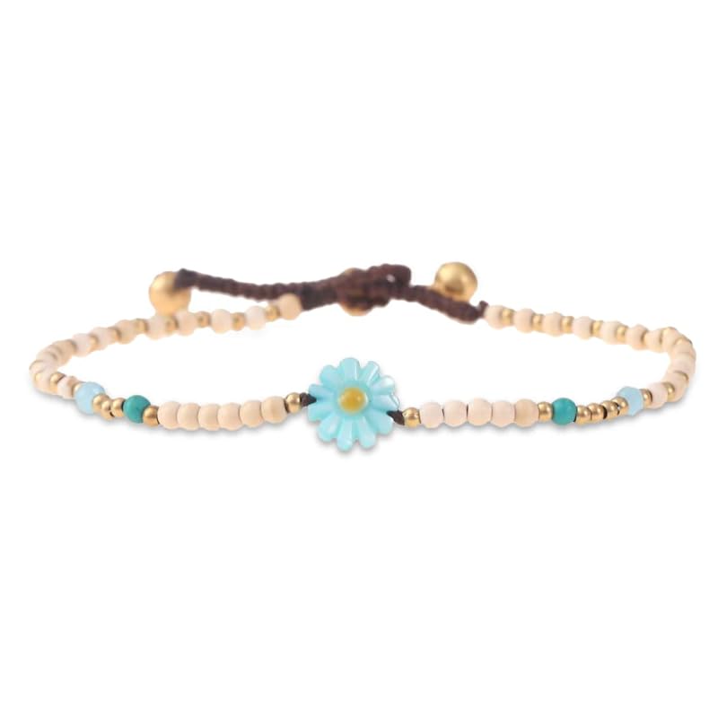 Made by Nami Boho Surfer Anklet Waterproof & Adjustable Beaded Anklets for Women Beachy Ankle Bracelet Made from Waxed Cotton Rope and Beads for Summer and Hippie Style (White Flower)