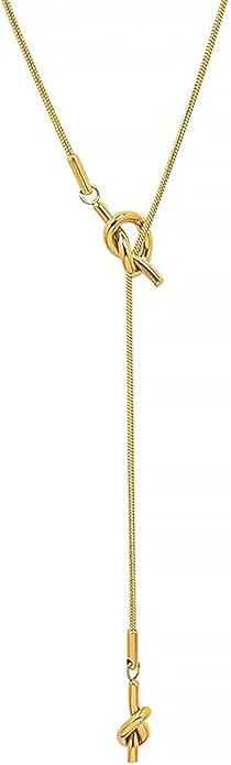 Lariat Necklaces for Women, Dainty Minimalist Knotted Rope Design Pendant Long Y Necklaces 18k Gold Plated Trendy Chain Jewelry