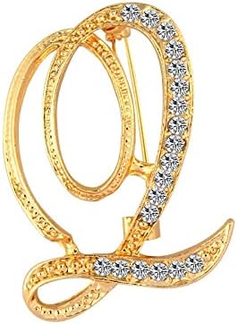 DSADKI A-Z Lette Brooch 26 Initial Pins Gold Plated Metal Brooches - Clear Crystal Rhinestone Brooch Breastpin for Women