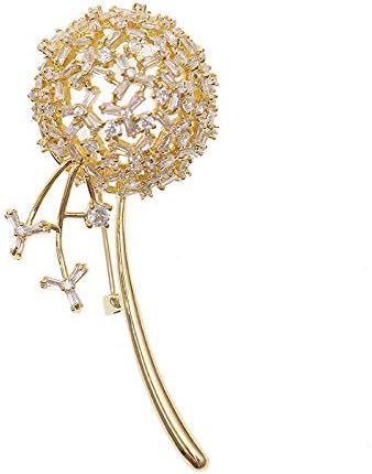 Flower Design Dandelion Brooch in 14K Gold, Moissanite and Crystal Embellished Floral Brooch, Fashion Accessories for Women