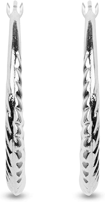LeCalla 925 Sterling Silver Shrimp Classic Diamond-Cut Light-Weight Hoop Earrings for Women