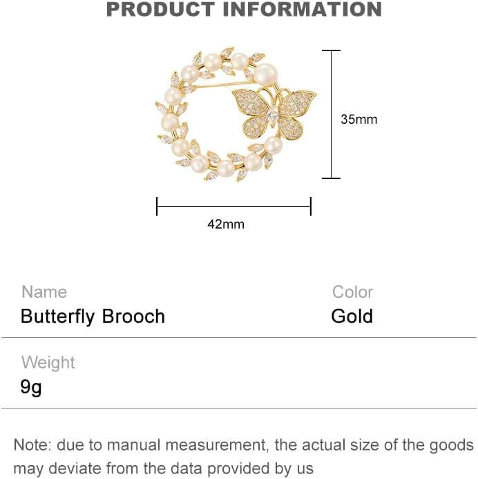 14K Gold Grand Butterfly Brooch with Crystal Embellishments, Circular Design Adorned with Natural Pearl, Luxurious and Elegant Pin for Stylish Attire