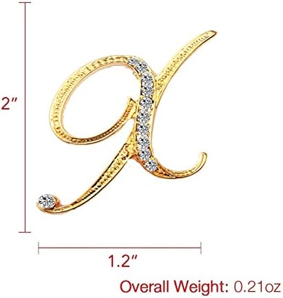 DSADKI A-Z Lette Brooch 26 Initial Pins Gold Plated Metal Brooches - Clear Crystal Rhinestone Brooch Breastpin for Women