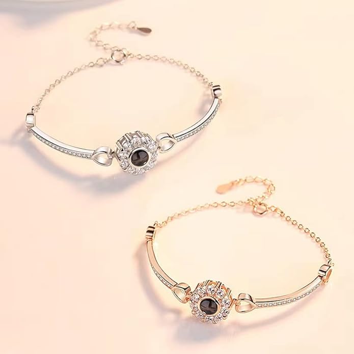 ROSI Personalized Bracelets with Picture Inside, Custom Projection Bracelets with Photos, Picture Bracelet Personalized Photo Gifts, Memorial Gifts for Women Mom Family Couple Girl