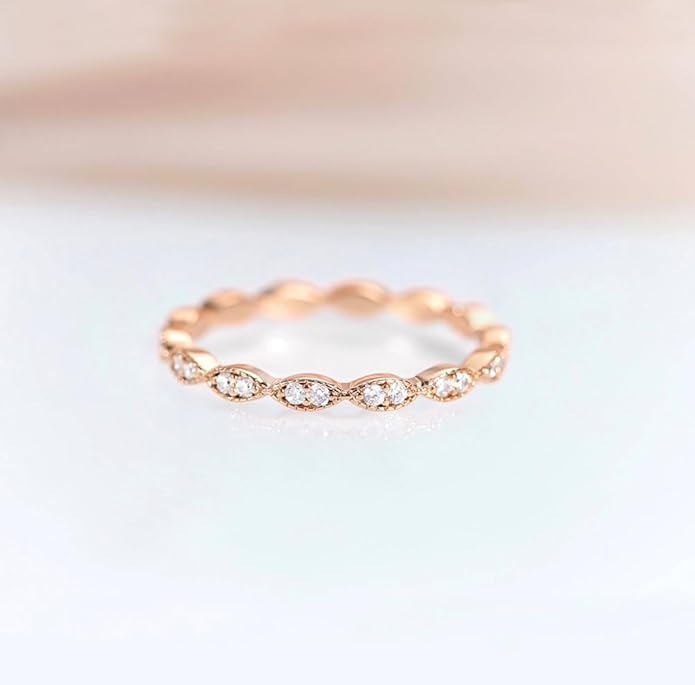 TIGRADE Eternity Ring Oval Milgrain Cubic Zirconia Anniversary Stacking Ring CZ Wedding Band for Women Size 3-13