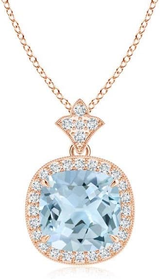 Angara Natural Aquamarine Pendant for Women | Vintage in 14K Solid Gold/Platinum With 18" Chain | March Birthday, Anniversary, Gemstone Jewelry Gift
