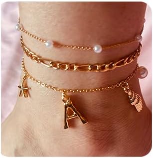 Initial Charm Anklets For Women Shell Letter Anklets Set Gold Charms Pendant Boho Summer Seashell Beach 14k Jewelry for Women Gift