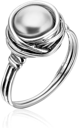 JEAN RACHEL JEWELRY 925 Sterling Silver Ring with Fresh Water Pearl Wire Wrap Vintage Design - Hypoallergenic, Nickel & Lead-free - Artisan Handcrafted Statement Rings for Women