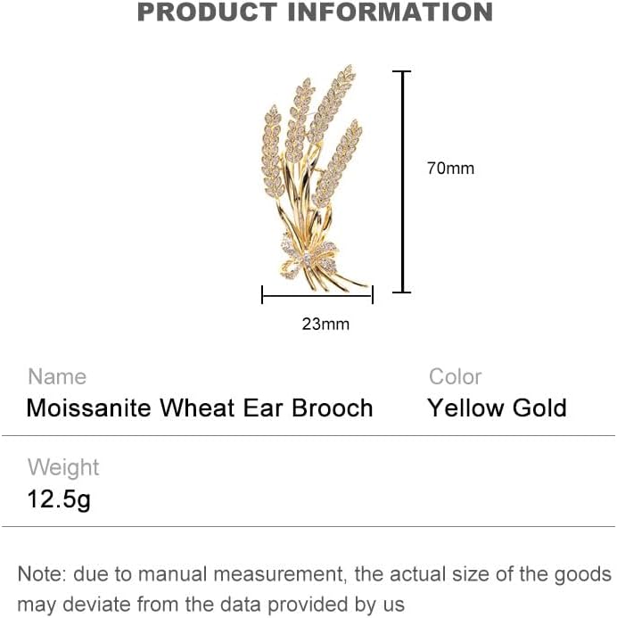 Handmade 14K Gold Bow and Ear Design Brooch, Pastoral Elegant Wheat Design Moissanite Corsage, Delicate Gift for Her