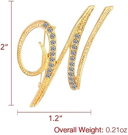 DSADKI A-Z Lette Brooch 26 Initial Pins Gold Plated Metal Brooches - Clear Crystal Rhinestone Brooch Breastpin for Women