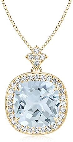 Angara Natural Aquamarine Pendant for Women | Vintage in 14K Solid Gold/Platinum With 18" Chain | March Birthday, Anniversary, Gemstone Jewelry Gift