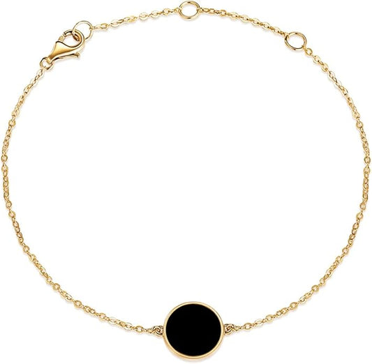 AGVANA Valentines Day Gifts 14K Solid Real Gold Coin Necklace Bracelet for Women Mother of Pearl/Abalone/Turquoise/Black Onyx/Opal Fine Jewelry Anniversary Birthday Gifts for Women Mom Wife Her