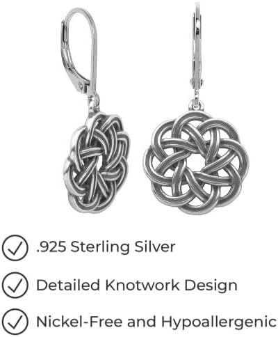 Amazon Essentials .925 Sterling Silver Dangle Earrings for Women, Trendy Drop Women Earrings Hypoallergenic Nickel-Free Jewelry - Lightweight Leverback Celtic Knot Design Jewelry