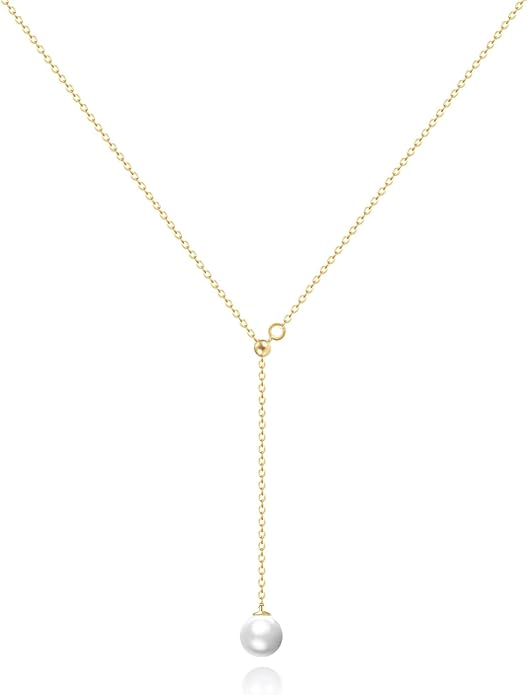 Zeffy Lariat Gold Necklace for Women, Dainty Long Necklace 14k Gold/Silver Plated Layered CZ Beaded Bar Chain Y-Shaped Body Chain Stack Drop Wedding Necklace Trendy Simple Gold Jewelry Gifts