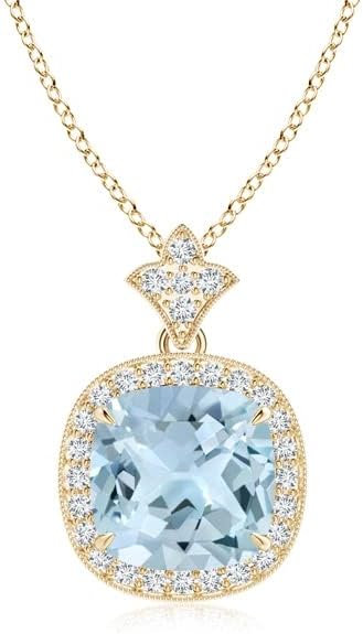 Angara Natural Aquamarine Pendant for Women | Vintage in 14K Solid Gold/Platinum With 18" Chain | March Birthday, Anniversary, Gemstone Jewelry Gift