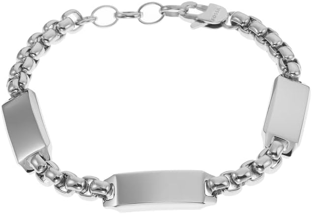 Fossil Men's Plated Stainless Steel Engravable Personalized Gift ID, Chain or Cuff Bracelet for Men