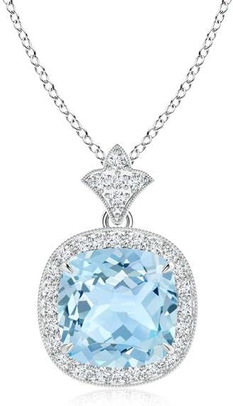 Angara Natural Aquamarine Pendant for Women | Vintage in 14K Solid Gold/Platinum With 18" Chain | March Birthday, Anniversary, Gemstone Jewelry Gift